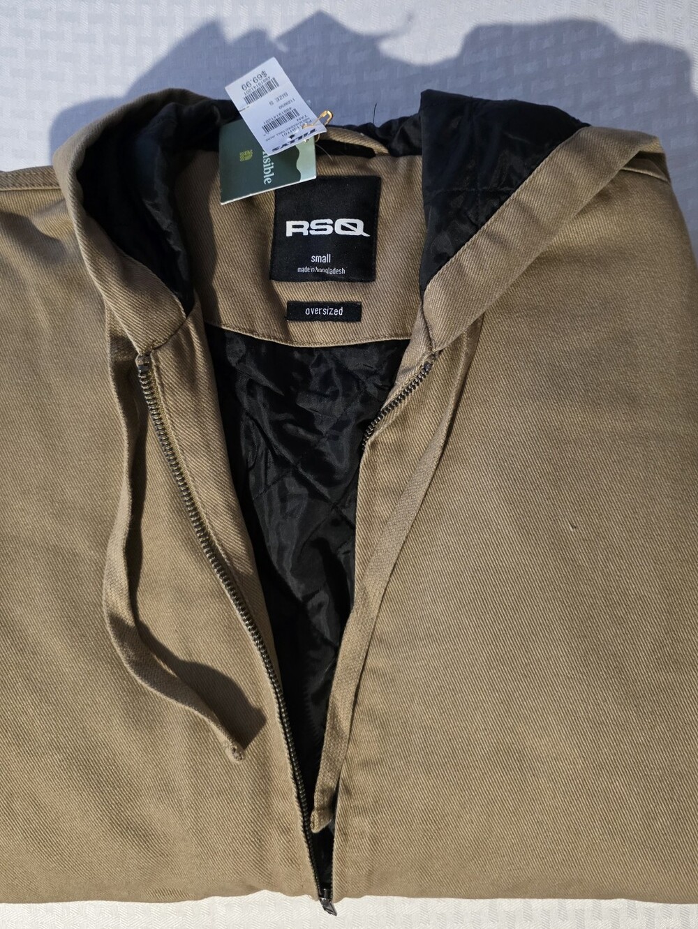 RSQ Men’s Zip-Up Hooded Jacket in Tan with Black Quilted Lining